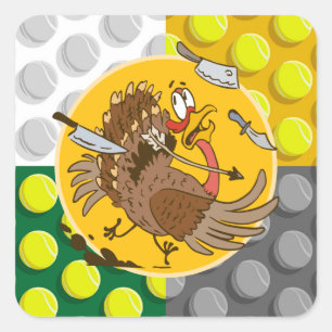 Tennis Turkey Thanksgiving funny cartoon Square Sticker