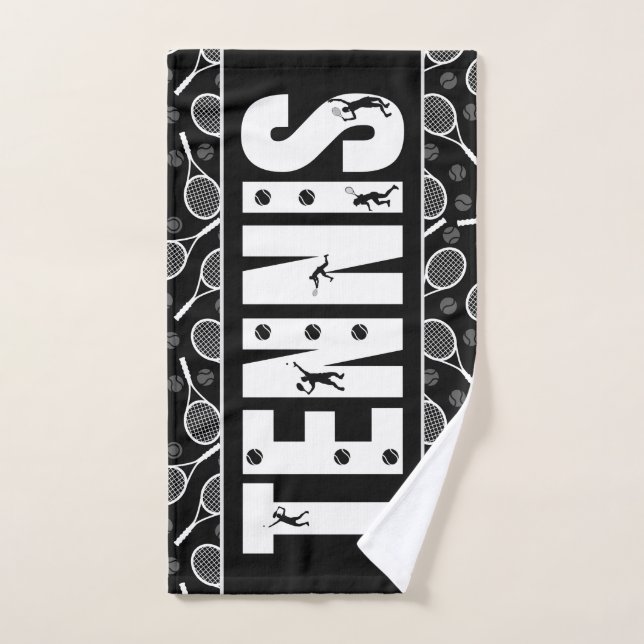 Tennis Typographie Texte Cool noir et blanc Cadeau (Serviette à main)