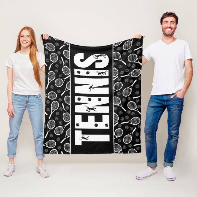 Tennis Typography Text Black & White Cool Gift   Fleece Blanket (In Situ)