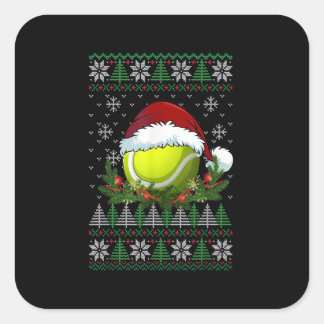 Tennis Ugly Christmas Santa Hat Family Pyjamas Xma Square Sticker