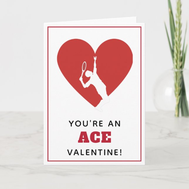Tennis Valentine Red Heart Romantic Ace Serve Fun Card (Front)