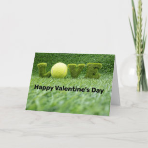 Tennis Valentine's Day with ball , racket and love Card