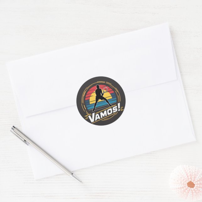 Tennis - vamos player retro sunset style classic round sticker (Envelope)