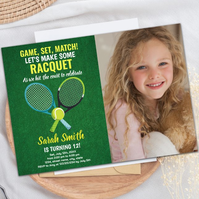 Tennis vert clair et bleu Invitation Anniversaire (Light Green Blue Tennis Birthday Invitations photo)