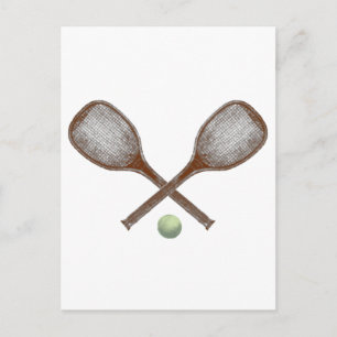 tennis vintage racket and ball postcard