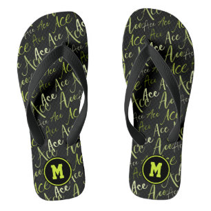 tennis volleyball green Ace text pattern Flip Flops