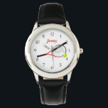Tennis Watch<br><div class="desc">This watch features a vector graphic of a tennis racket with a tennis ball,  on a customizable white background,  with customizable text.</div>