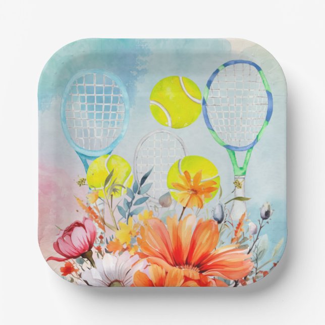 Tennis Watercolor for Player  Paper Plates (Front)