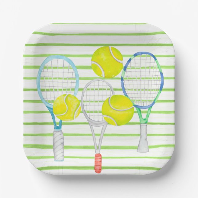 Tennis Watercolor for Player  Paper Plates (Front)