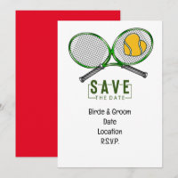 Tennis Wedding Save the Date with ball and racket 