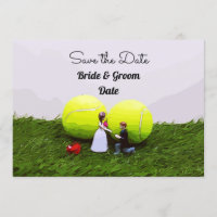 Tennis wedding save the date with bride and groom