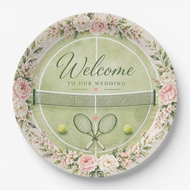 Tennis Wedding Welcome Paper Plate (Front)