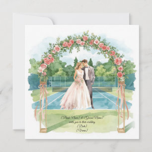 Tennis Wedding with Bride and Groom on the court Invitation