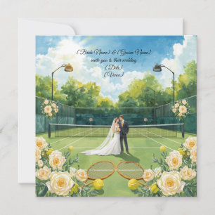 Tennis Wedding with Bride and Groom on the court Invitation