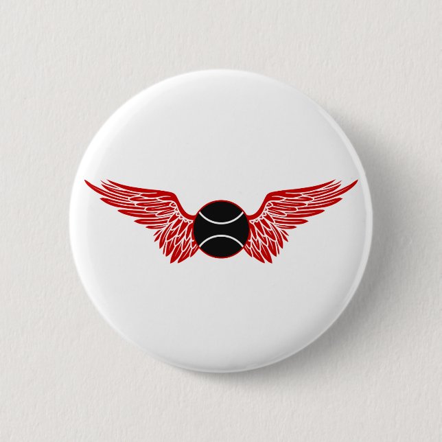 tennis. winged. 2 inch round button (Front)