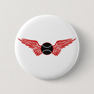 tennis. winged. 2 inch round button