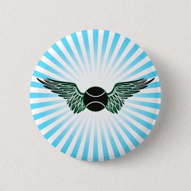 tennis. winged. 2 inch round button (Front)