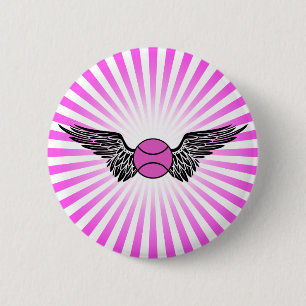 tennis. winged. 2 inch round button