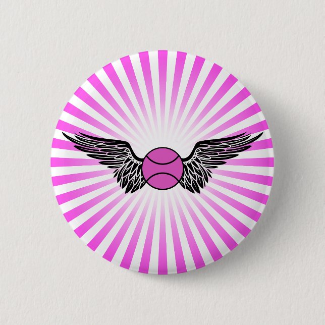 tennis. winged. 2 inch round button (Front)
