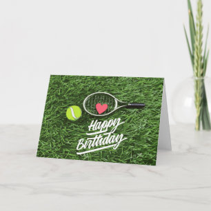 Tennis with racket for birthday wishes to player card