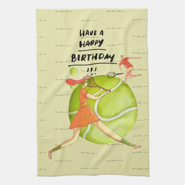 Tennis woman is playing Happy Birthday to Player  Kitchen Towel (Vertical)