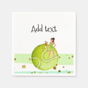 Tennis Woman Player holds racket and ball    Napkin