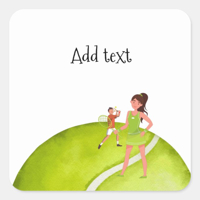 Tennis Woman Player holds racket and ball   Square Sticker (Front)