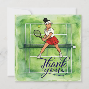Tennis Woman Player is Playing Tennis Thank You Card