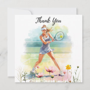Tennis Woman Player is Playing Tennis Thank You Card