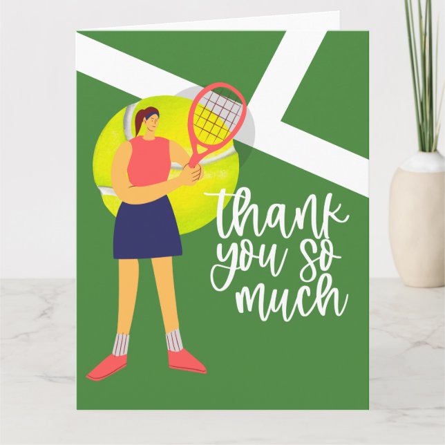Tennis  woman player with thank you word (Front)