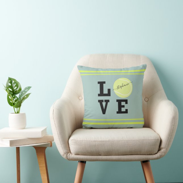 Tennis Yellow Ball Love  Name Throw Pillow (Chair)