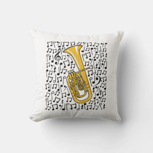 Tenor Horn Musical Notes Brass Music Teacher Throw Pillow