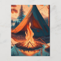 Tent and Campfire Vintage Colours Art