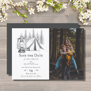 Tent and Woodland Sketch Camping Wedding Photo Save The Date