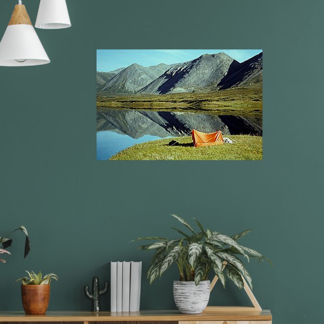 Tent Camping by Lake Mountain Photo Background Poster (Living Room 1)