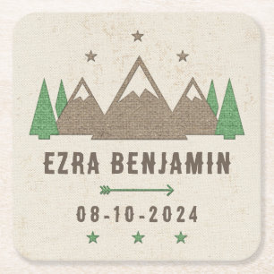Tent Canvas Camping Bar Mitzvah Personalized Square Paper Coaster