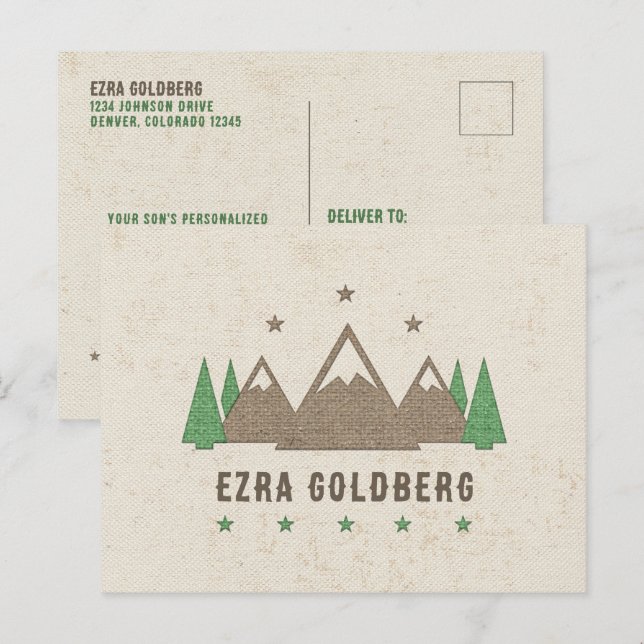 Tent Canvas Camping Bar Mitzvah Thank You Postcard (Front/Back)