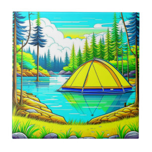 Tent Floating on the Lake Camping  Themed Tile