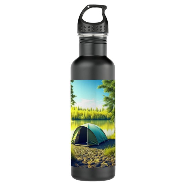 Tent in a Beautiful Forest by a Lake 710 Ml Water Bottle (Front)