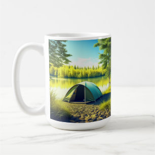 Tent in a Beautiful Forest by a Lake Coffee Mug