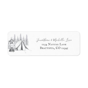 Tent, Lantern and Woodland Sketch Camping Address