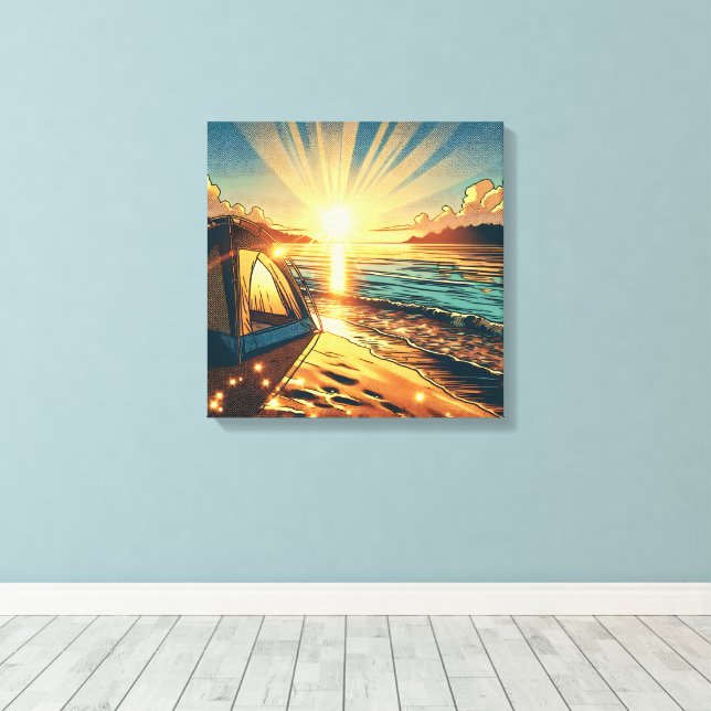 Tent on a Beach Camping Themed Canvas Print (Insitu(Wood Floor))