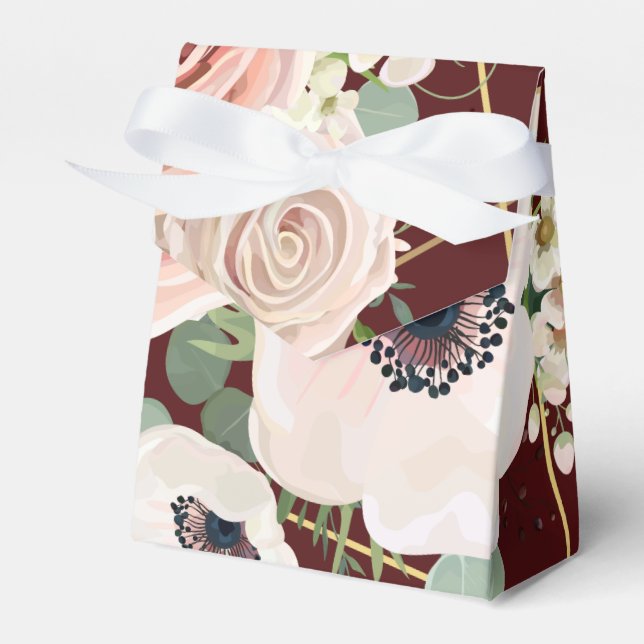 Tent Paper Favour Box Geometric Garden Rose Wine (Front Side)