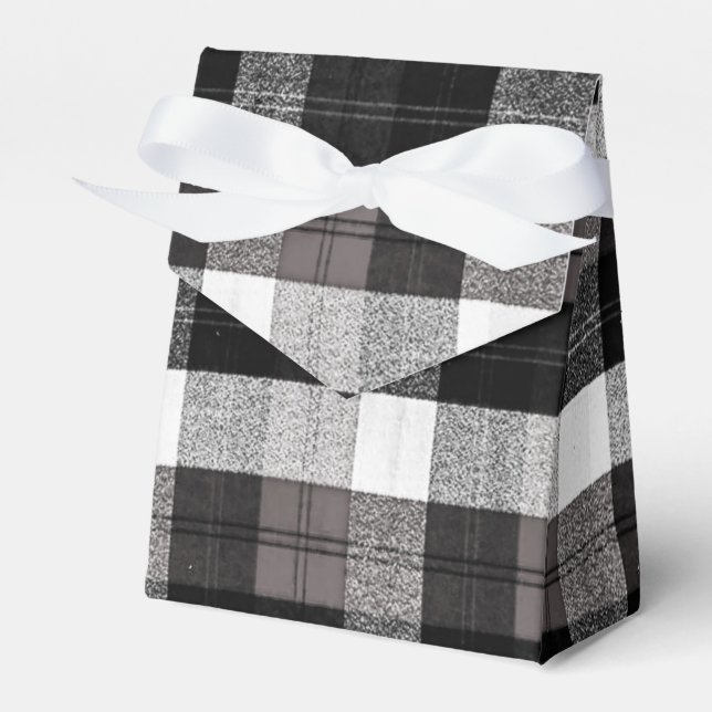 Tent Paper Favour Box Xmas Baffalo Plaid Black Whi (Front Side)