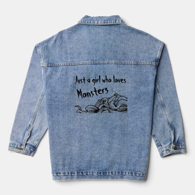 Tentacle Monster Book Tok Customize Text or Name Denim Jacket (Back)