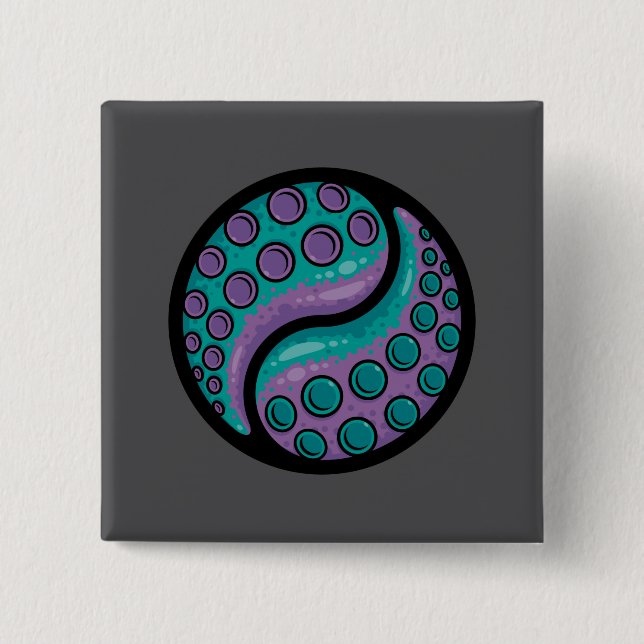 Tentacle Yin Yang 2 Inch Square Button (Front)