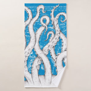 Tentacles blancs Octopus Carte Vintage Bleu Nautiq