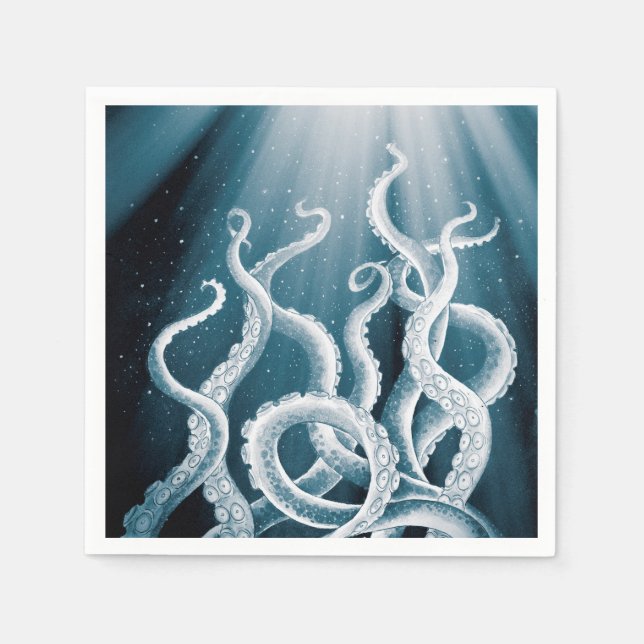 Tentacles Galaxy Blue Moon Rays Napkin (Front)