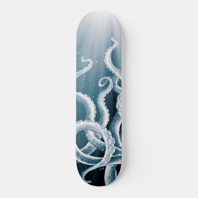 Tentacles Galaxy Blue Moon Rays Skateboard (Front)