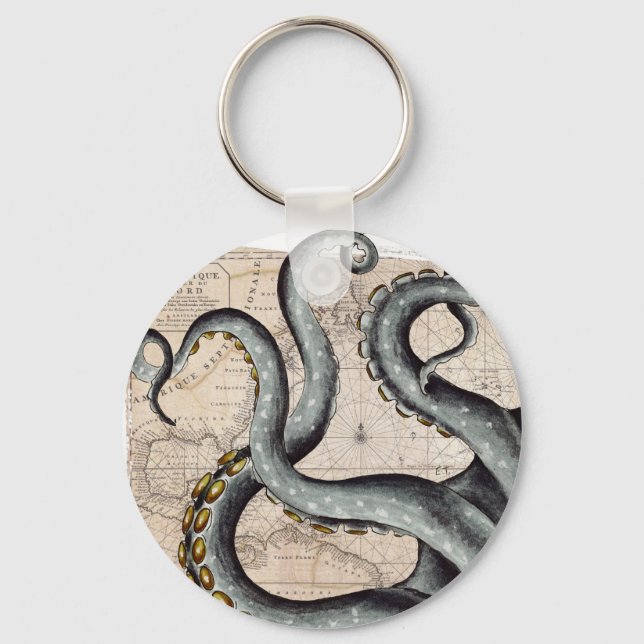Tentacles Grey Map Vintage Keychain (Front)